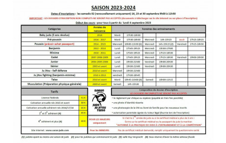Grille horaire saison 2023/2024